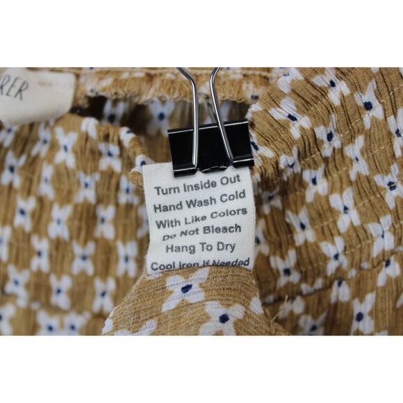 Sweet Wanderer Off Shoulder Top Floral Tan Short Slit Sleeve Women L Boho Chic - Picture 11 of 13